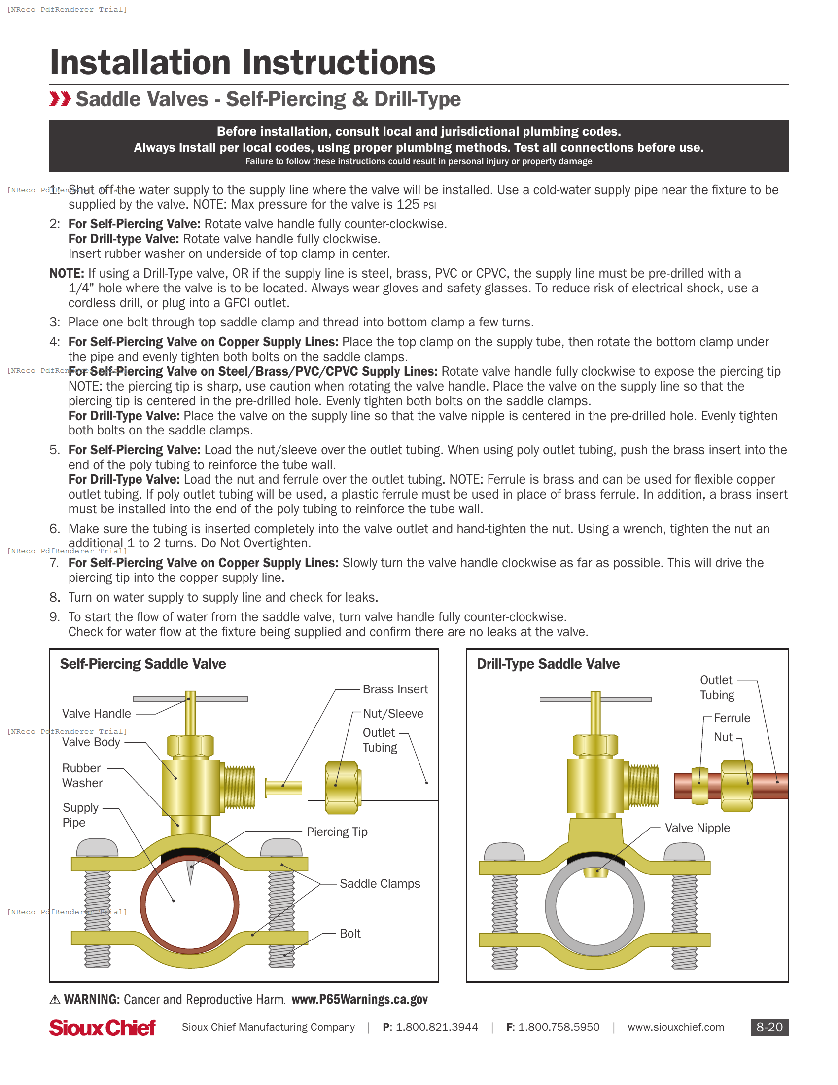 997 SERIES - SADDLE VALVES - INSTRUCTION SHEET.PDF Technical Document